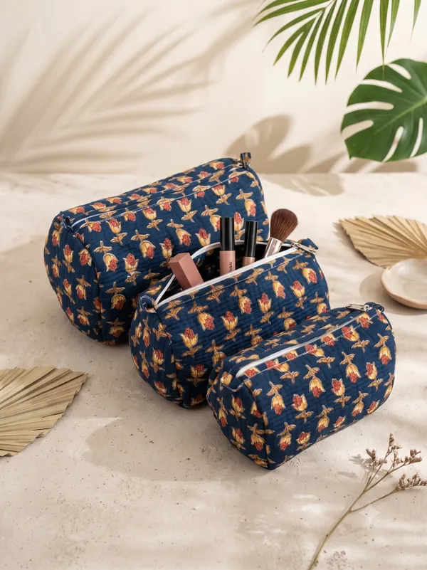 Navy_Blue_Cotton_Floral_Print_Cosmetic_Pouch_Set_For_Women