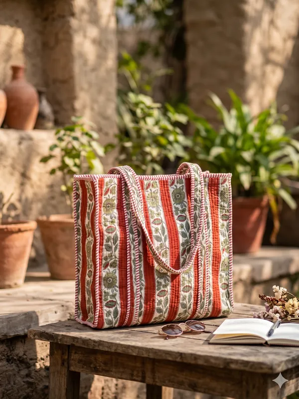 Red_Quilted_Cotton_Striped_Floral_Print_Tote_Bag_For_Women