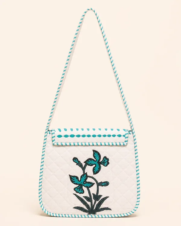 White_Quilted_Cotton_Teal_Floral_Embroidered_Sling_Bag_For_Women