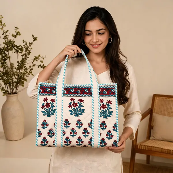 Multicolour_Quilted_Cotton_Floral_Print_Tote_Bag_For_Women