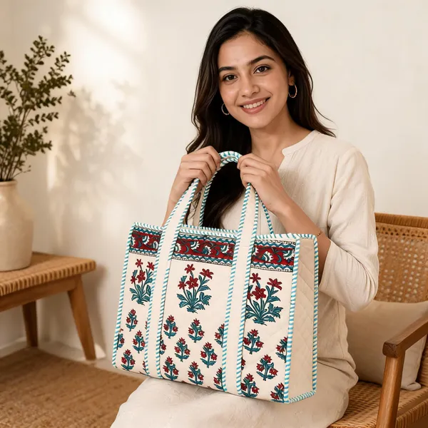 Multicolour_Quilted_Cotton_Floral_Print_Tote_Bag_For_Women
