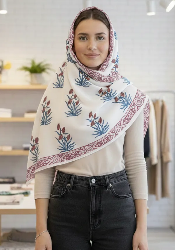 White_Cotton_Floral_Print_Scarf_For_Women