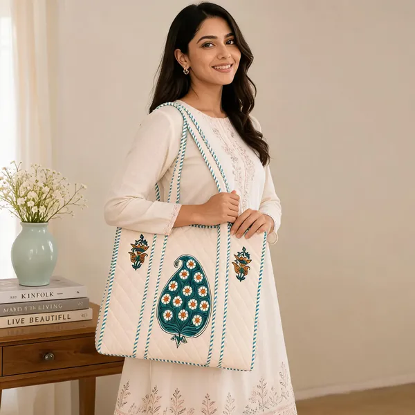 Cream_Quilted_Cotton_Floral_Paisley_Print_Tote_Bag_For_Women