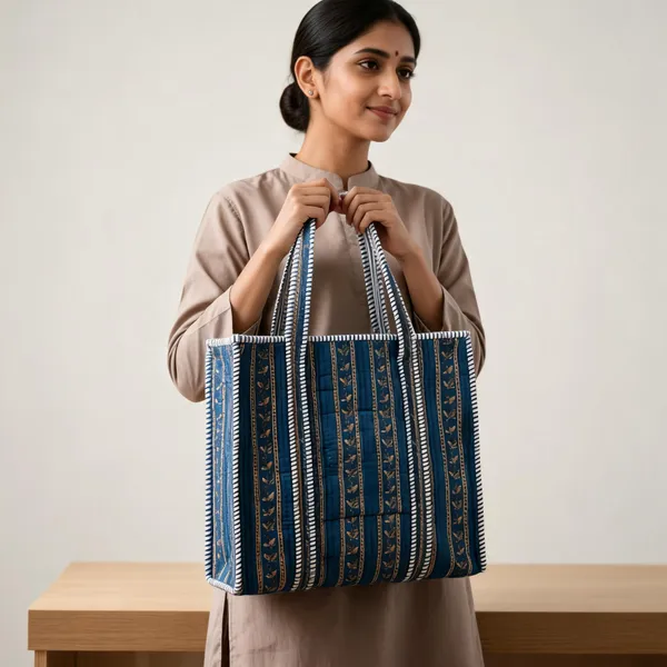 Blue_Quilted_Cotton_Striped_Print_Tote_Bag_For_Women