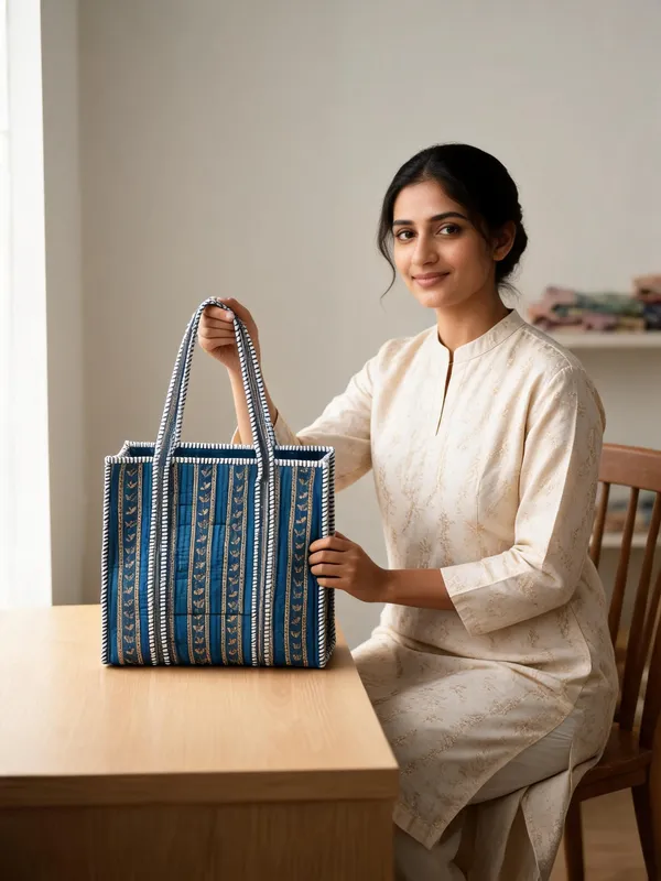 Blue_Quilted_Cotton_Striped_Print_Tote_Bag_For_Women