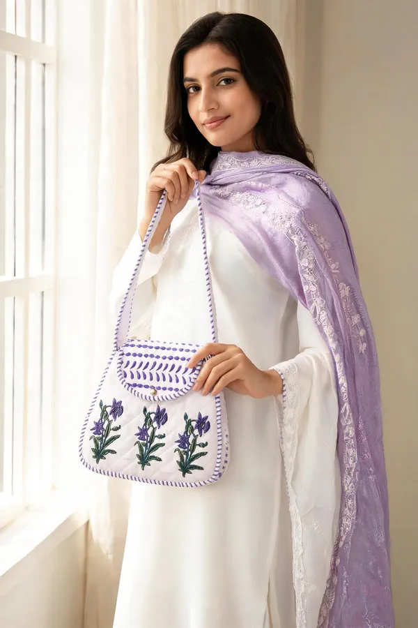 White_Quilted_Cotton_Lavender_Floral_Embroidered_Sling_Bag_For_Women