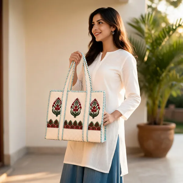 Cream_Quilted_Cotton_Floral_Embroidered_Tote_Bag_For_Women