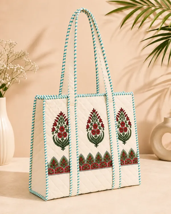 Cream_Quilted_Cotton_Floral_Embroidered_Tote_Bag_For_Women