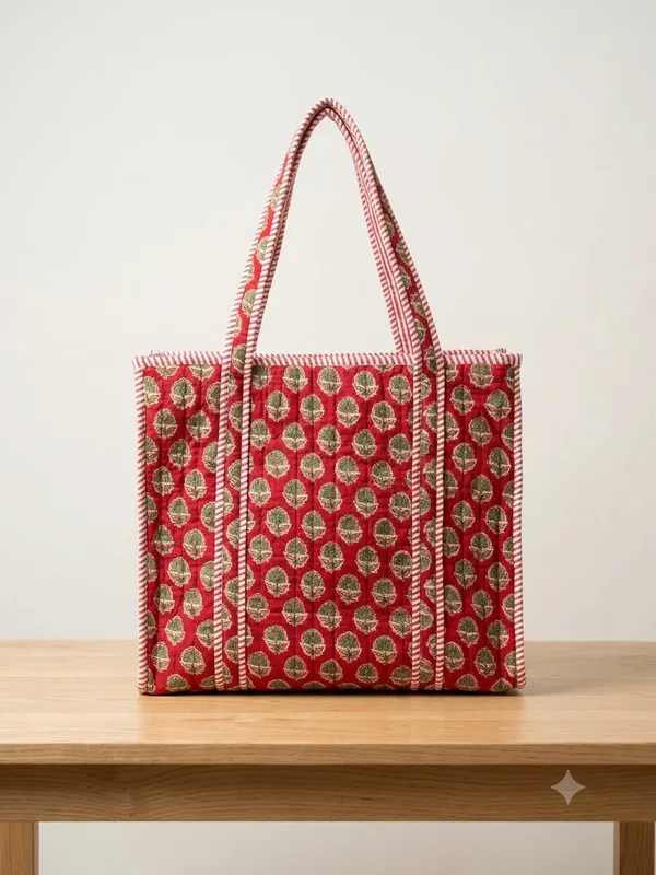 Red_Quilted_Cotton_Floral_Print_Tote_Bag_For_Women