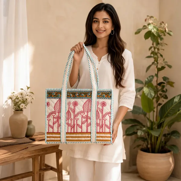 Cream_Quilted_Cotton_Botanical_Print_Tote_Bag_For_Women