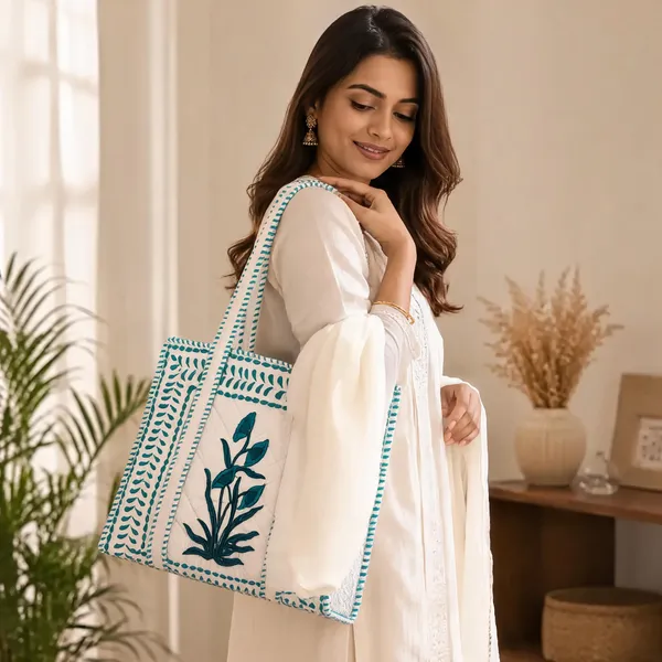 White_Quilted_Cotton_Embroidered_Tote_Bag_For_Women