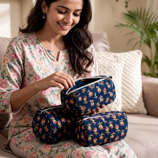 Navy_Blue_Cotton_Floral_Print_Cosmetic_Pouch_Set_For_Women