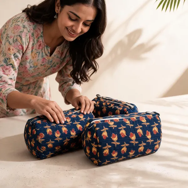 Navy_Blue_Cotton_Floral_Print_Cosmetic_Pouch_Set_For_Women