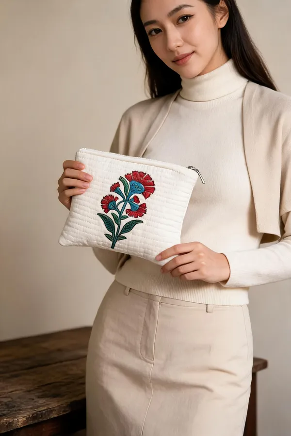 Ivory_Quilted_Cotton_Floral_Embroidered_Cosmetic_Pouch_For_Women