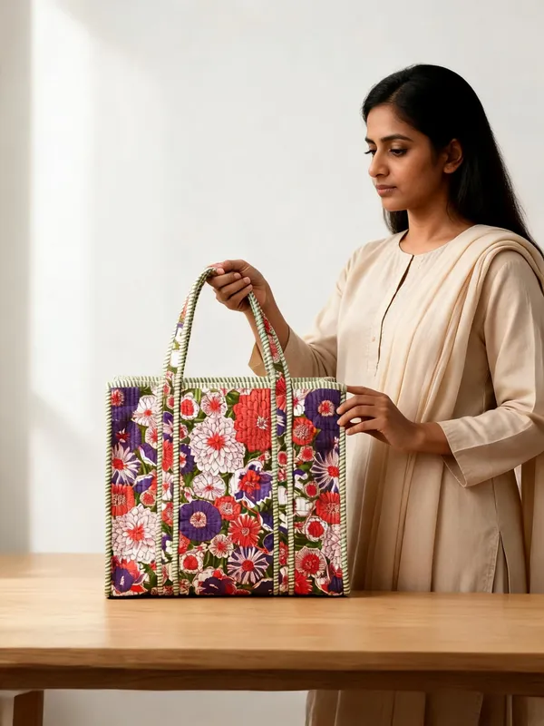 Multicolour_Quilted_Cotton_Floral_Print_Tote_Bag_For_Women