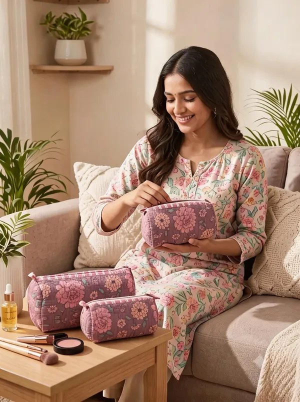 Pink_Cotton_Floral_Print_Makeup_Pouch_Set_For_Women