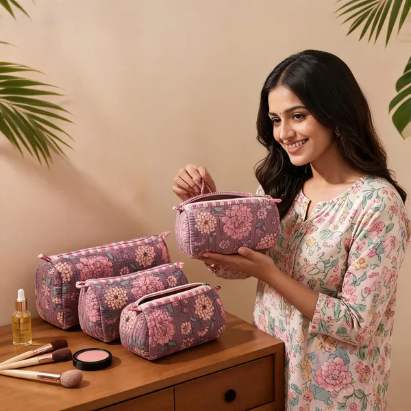 Pink_Cotton_Floral_Print_Makeup_Pouch_Set_For_Women