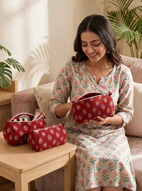Maroon_Cotton_Quilted_Floral_Cosmetic_Pouch_Set_For_Women
