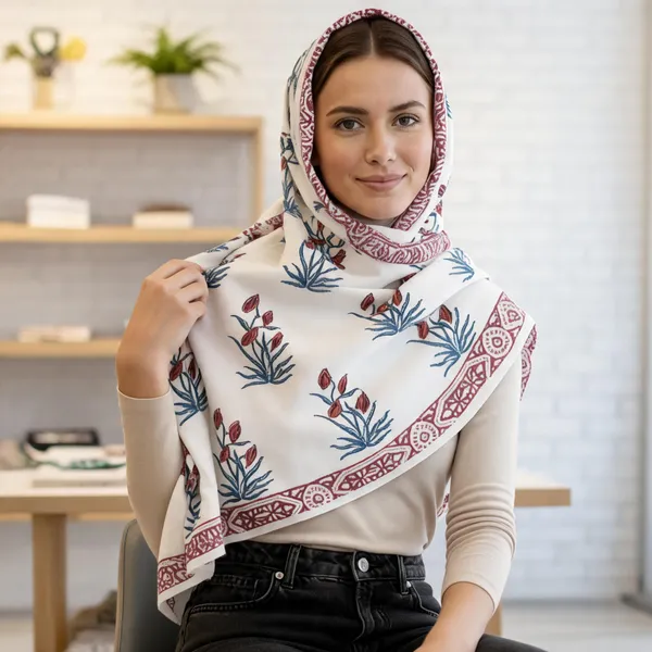 White_Cotton_Floral_Print_Scarf_For_Women