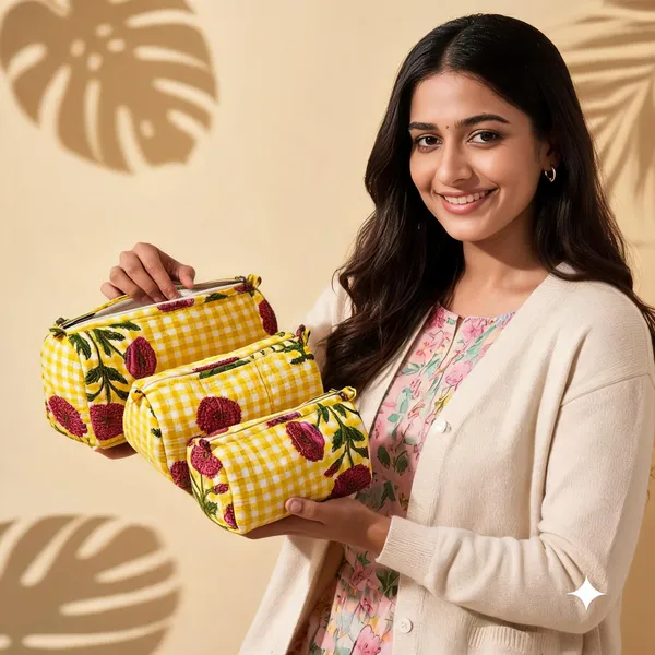 Yellow_Cotton_Floral_Print_Cosmetic_Pouch_Set_For_Women