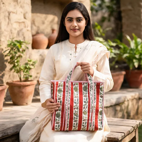 Red_Quilted_Cotton_Striped_Floral_Print_Tote_Bag_For_Women