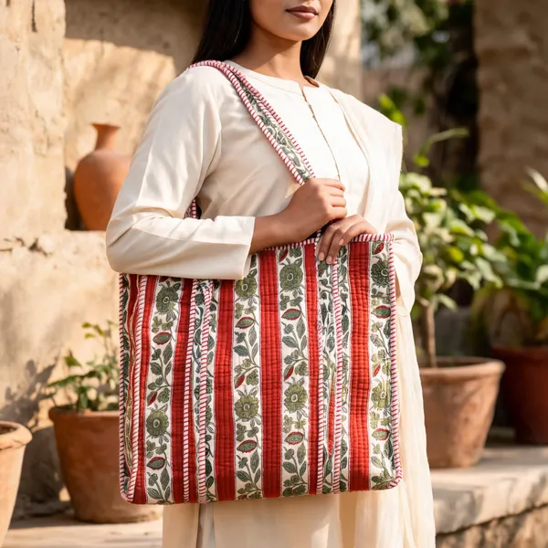 Red_Quilted_Cotton_Striped_Floral_Print_Tote_Bag_For_Women