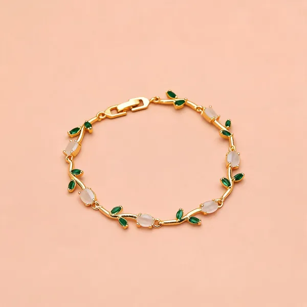 White_&_Green_Color_Tulip_Bracelet_Featuring_Elegant_Contrast_Design_With_Festive_Wear_Appeal_-_White_&_Green
