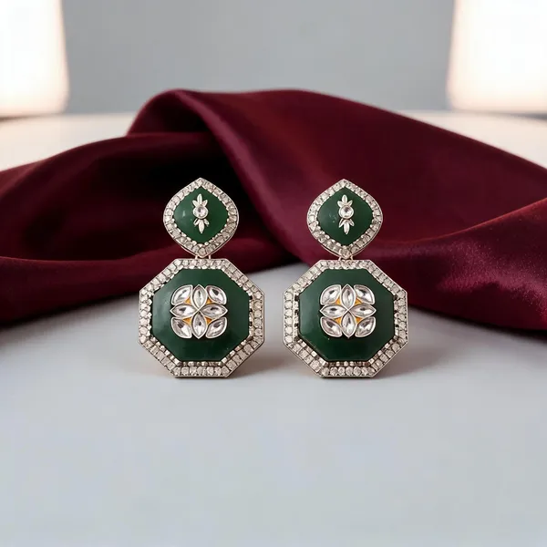 Green_Color_Kundan_Earrings_Crafted_With_Elegant_Designer_Fashion_Look_For_Women_-_Green