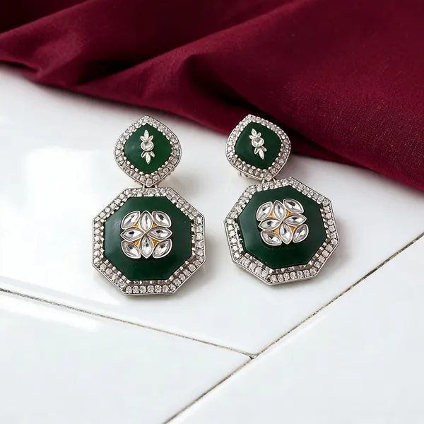 Green_Color_Kundan_Earrings_Crafted_With_Elegant_Designer_Fashion_Look_For_Women_-_Green