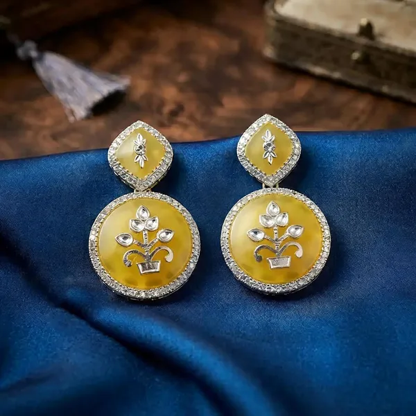 Yellow_Color_Kundan_Earrings_Crafted_With_Elegant_Modern_Fashion_Jewelry_Collection_-_Yellow