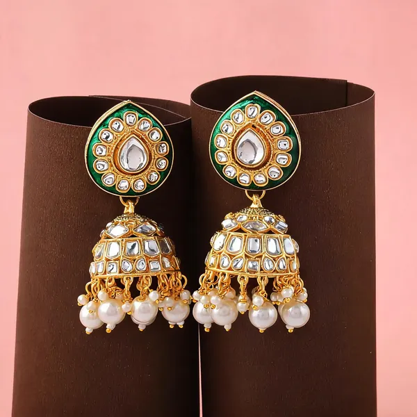 Beautiful_White_Color_Meena_Work_Kundan_Earrings_Crafted_With_Handmade_Traditional_Jewelry_Finish_-_White