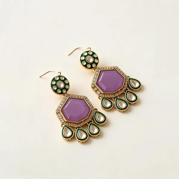 Lavender_Color_Kundan_Earrings_With_Antique_Detailing_Perfect_For_Bridal_Collections_-_Lavender