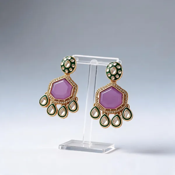 Lavender_Color_Kundan_Earrings_With_Antique_Detailing_Perfect_For_Bridal_Collections_-_Lavender