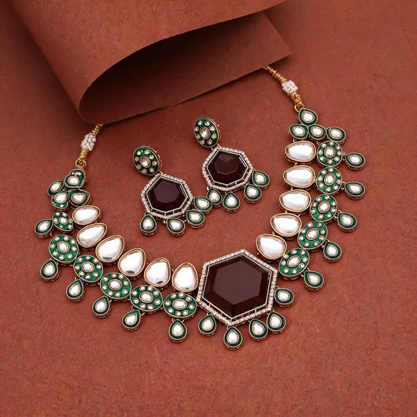 Royal_Maroon_Color_Kundan_Necklace_Set_With_Antique_Finish_Perfect_For_Indian_Brides_-_Maroon
