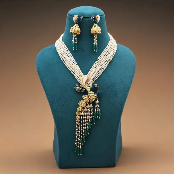 Green_Color_Peacock_Inspired_Matte_Gold_Necklace_Set_For_Elegant_Traditional_Festive_Styling_-_Green