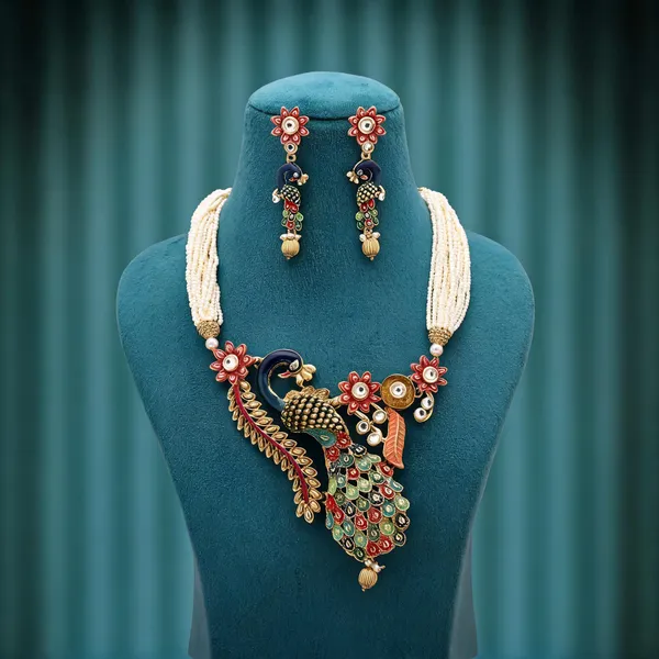 Multi_Color_Peacock_Inspired_Matte_Gold_Necklace_Set_With_Royal_Ethnic_Design_Appeal_-_Multi