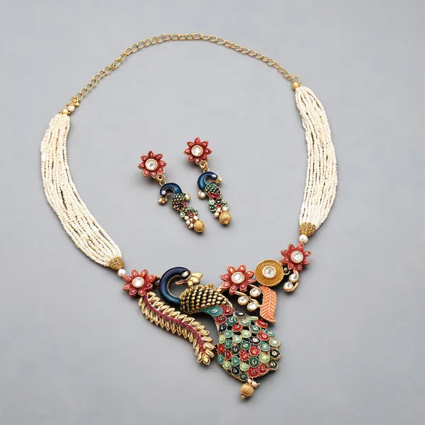 Multi_Color_Peacock_Inspired_Matte_Gold_Necklace_Set_With_Royal_Ethnic_Design_Appeal_-_Multi