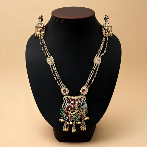 Multi_Color_Meena_Work_Matte_Gold_Necklace_Set_Elegant_Festive_Ethnic_Jewelry_Design_-_Multi