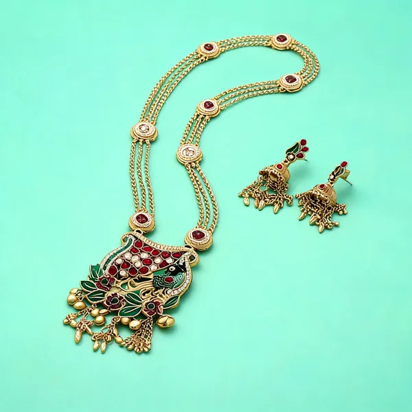 Multi_Color_Meena_Work_Matte_Gold_Necklace_Set_Elegant_Festive_Ethnic_Jewelry_Design_-_Multi