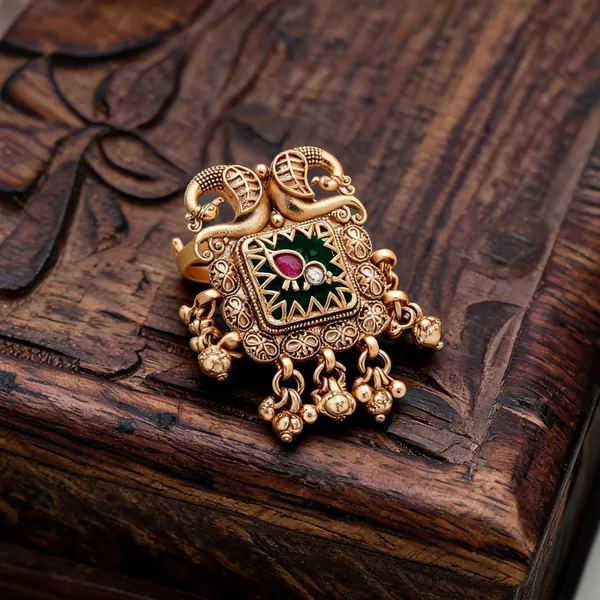 Green_Color_Matte_Gold_Rings_Perfect_For_Pairing_With_Sarees_Lehengas_And_Suits_-_Green