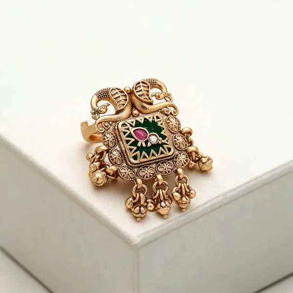 Green_Color_Matte_Gold_Rings_Perfect_For_Pairing_With_Sarees_Lehengas_And_Suits_-_Green