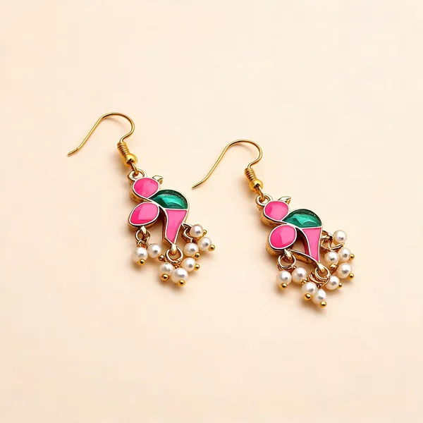 Pink_Color_Meenakari_Earrings_Styled_For_Soft_Ethnic_Elegance_With_Intricate_Enamel_Work_-_Pink_-_Pack_Of_3