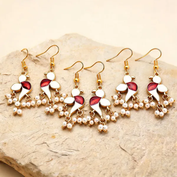 White_Color_Meenakari_Earrings_Crafted_For_Elegant_Minimal_Ethnic_Styling_-_White_-_Pack_Of_3