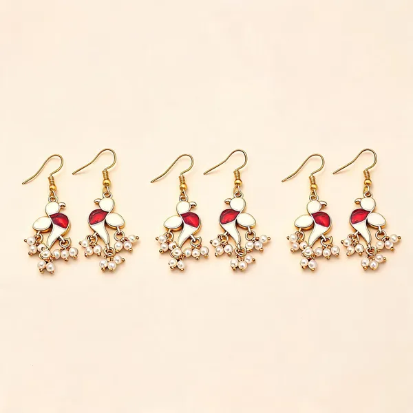White_Color_Meenakari_Earrings_Crafted_For_Elegant_Minimal_Ethnic_Styling_-_White_-_Pack_Of_3