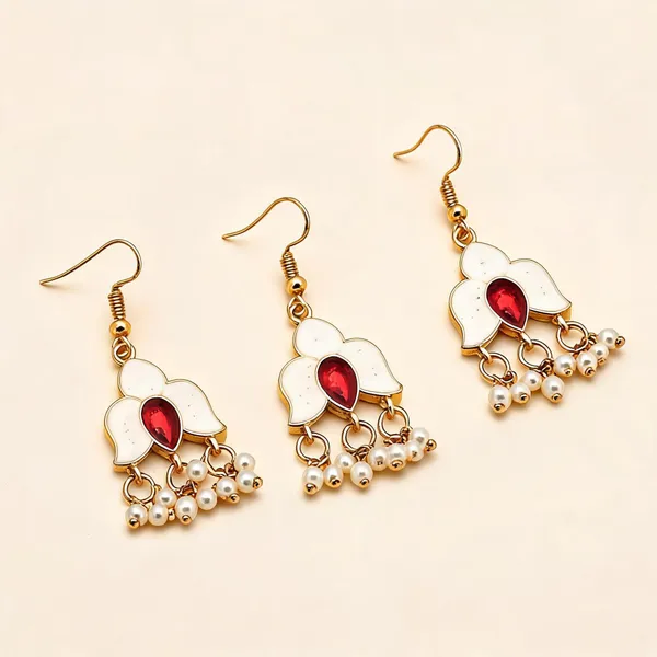 White_Color_Meenakari_Earrings_With_Timeless_Ethnic_Appeal_And_Enamel_Finish_-_White_-_Pack_Of_3