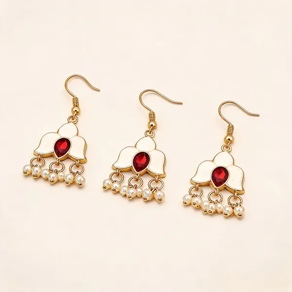 White_Color_Meenakari_Earrings_With_Timeless_Ethnic_Appeal_And_Enamel_Finish_-_White_-_Pack_Of_3