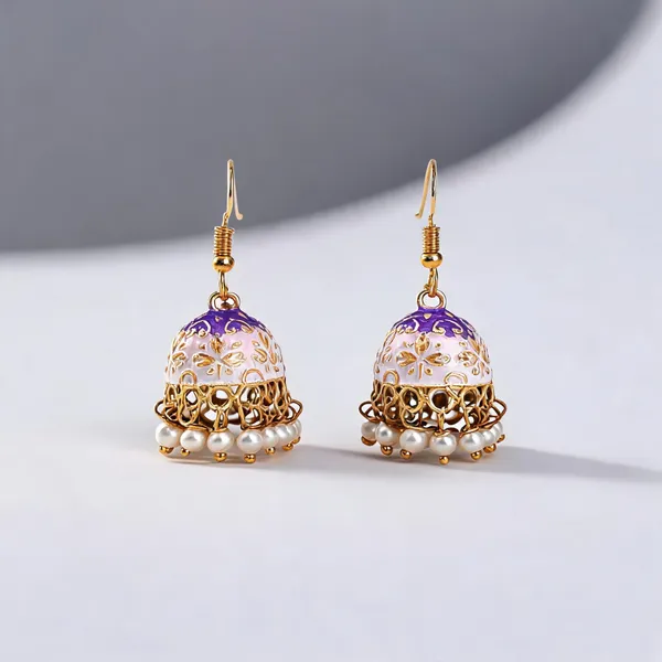 White_Color_Mint_Meena_Earrings_Crafted_With_Premium_Traditional_Fashion_Style_-_White_-_Pack_Of_2