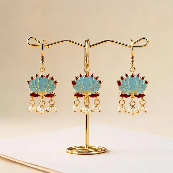 Firozi_Color_Beautiful_Lotus_Design_Meenakari_Earrings_Collection_For_Women_And_Girls_-_Firozi_-_Pack_Of_3