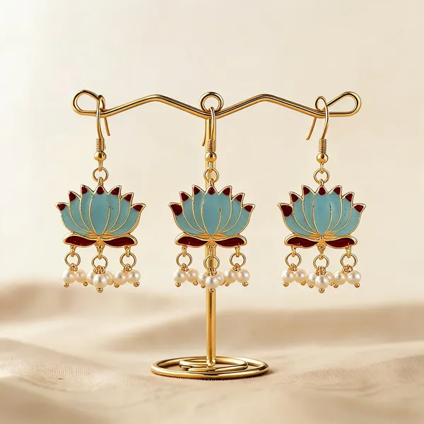 Firozi_Color_Beautiful_Lotus_Design_Meenakari_Earrings_Collection_For_Women_And_Girls_-_Firozi_-_Pack_Of_3