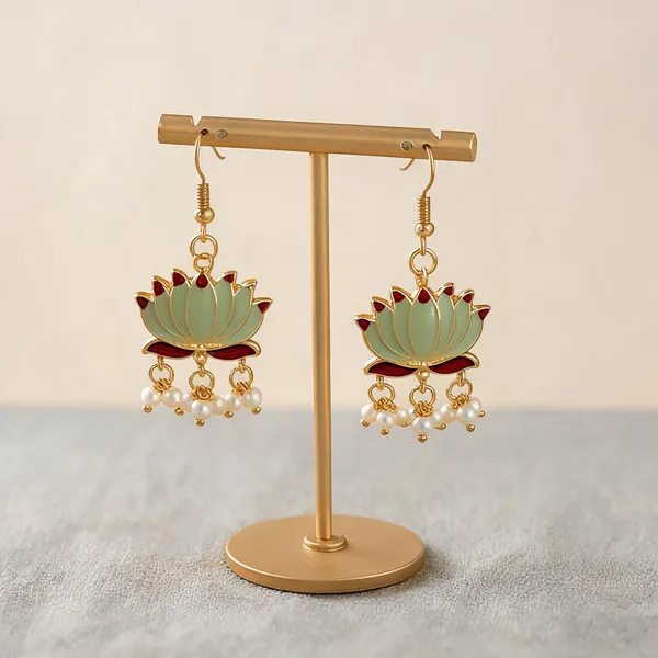 Pista_Green_Color_Beautiful_Lotus_Design_Meenakari_Earrings_Collection_For_Women_And_Girls_-_Pista_Green_-_Pack_Of_3